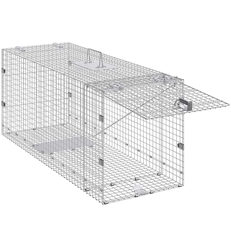 Live Animal Cage Trap with Handle for Stray Dogs, Armadillos, Raccoons, Marmots, Foxes - 42" x 16" x 18" - 42" x 16" x 18"