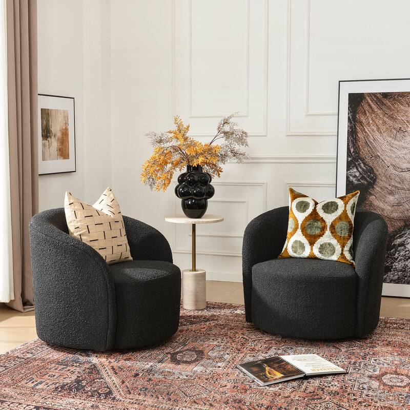 KINWELL 34" Wide Upholstered Swivel Accent Barrel Chair (Set of 2)