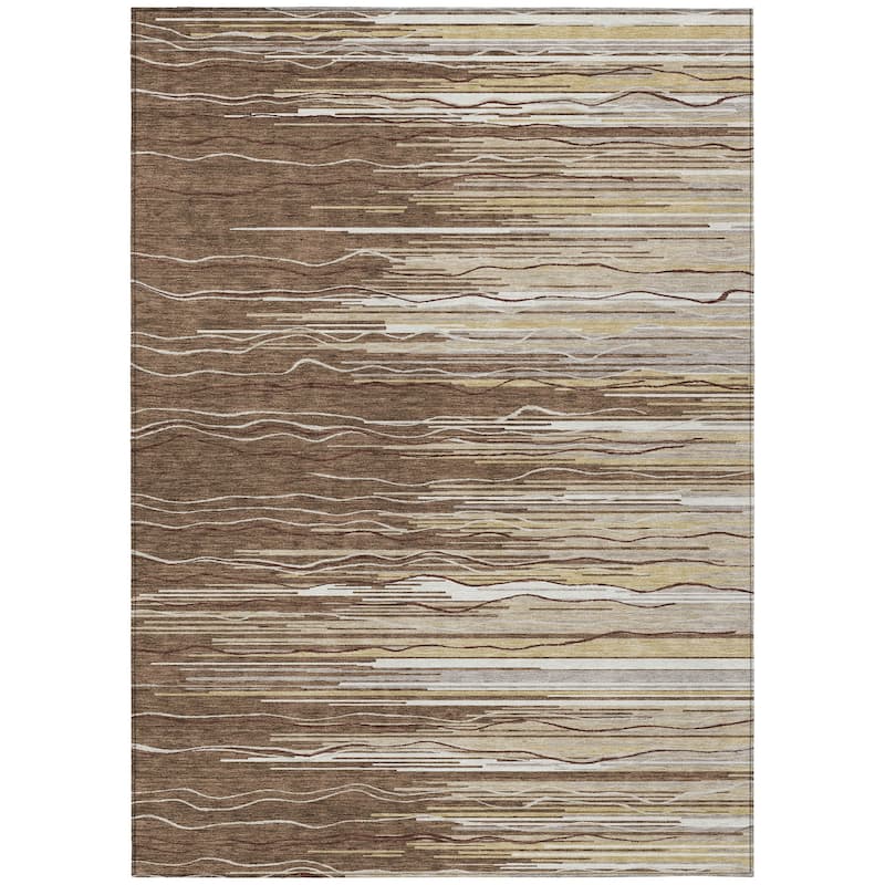 Machine Washable Indoor/ Outdoor Modern Stripe Chantille Rug