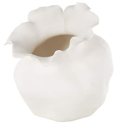 Ceramic Abstract Wide Rounded Floral Shaped Vase with Petal Rim - White or Black - Roche River Decor