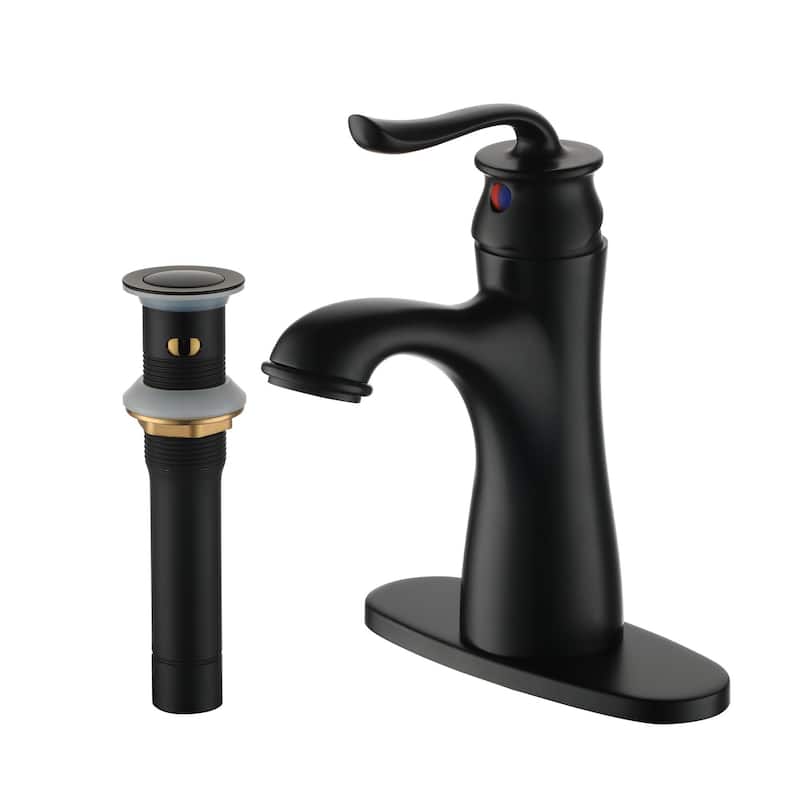 Single Handle Bathroom Faucet with Pop Up Drain - Matte Black