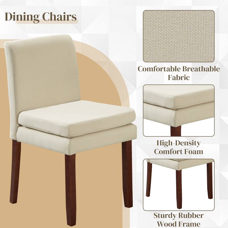 Upholstered Dining Chairs, Modern Dining Room Chairs Set of 2 with Thick Padded Cushion Seat, Linen Fabric Kitchen Dining Chairs