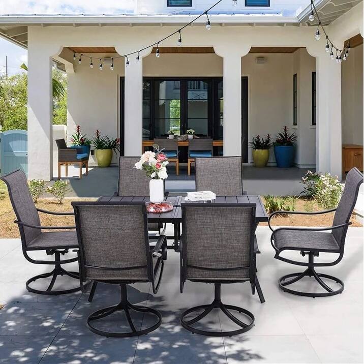 MAISON ARTS 7-piece Patio Dining Set with Textilene Swivel Chairs