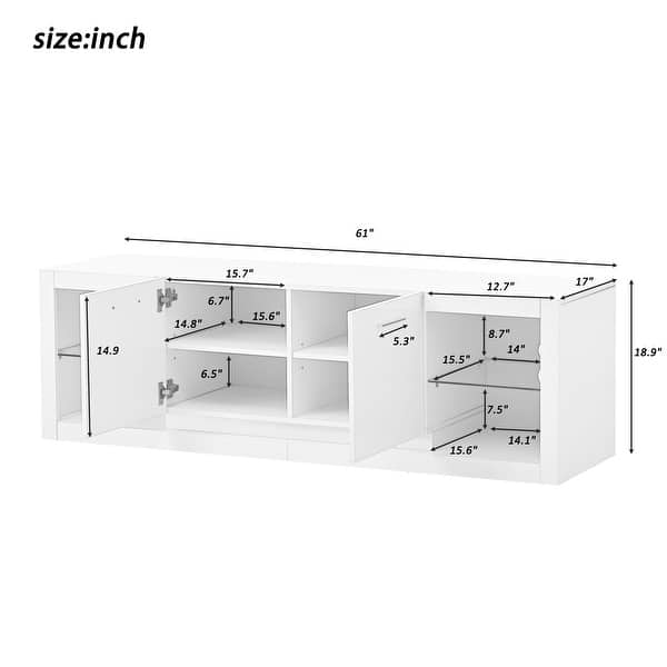 TV Stand with 2 Tempered Glass Shelves, High Gloss Media Console for ...