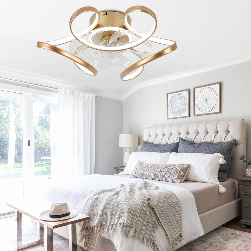 Cusp Barn 22" Modern Low Profile Ceiling Fan with Lights, 6 Speed Flush Mounted Geometric LED Ceiling Fan Fandelier for Bedroom