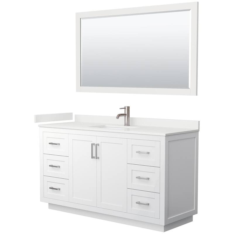 Wyndham Collection WCF292960S-QTZ-UNSM58 Miranda 60" Free Standing - White / White Quartz Top / Brushed Nickel Hardware