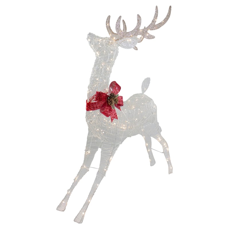 56" LED Lighted Reindeer with Glitter Bow Outdoor Christmas Decoration