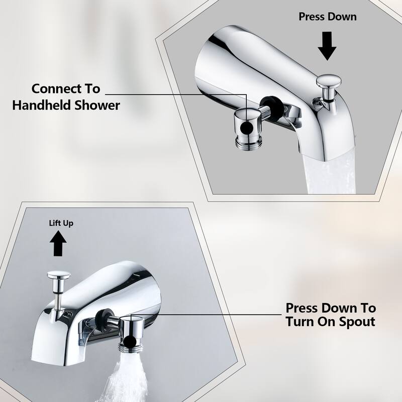 Lift-Up Diverter Bathtub Faucet with 6 Settings Handheld Shower in Chrome (Rough-in Valve Not Included)