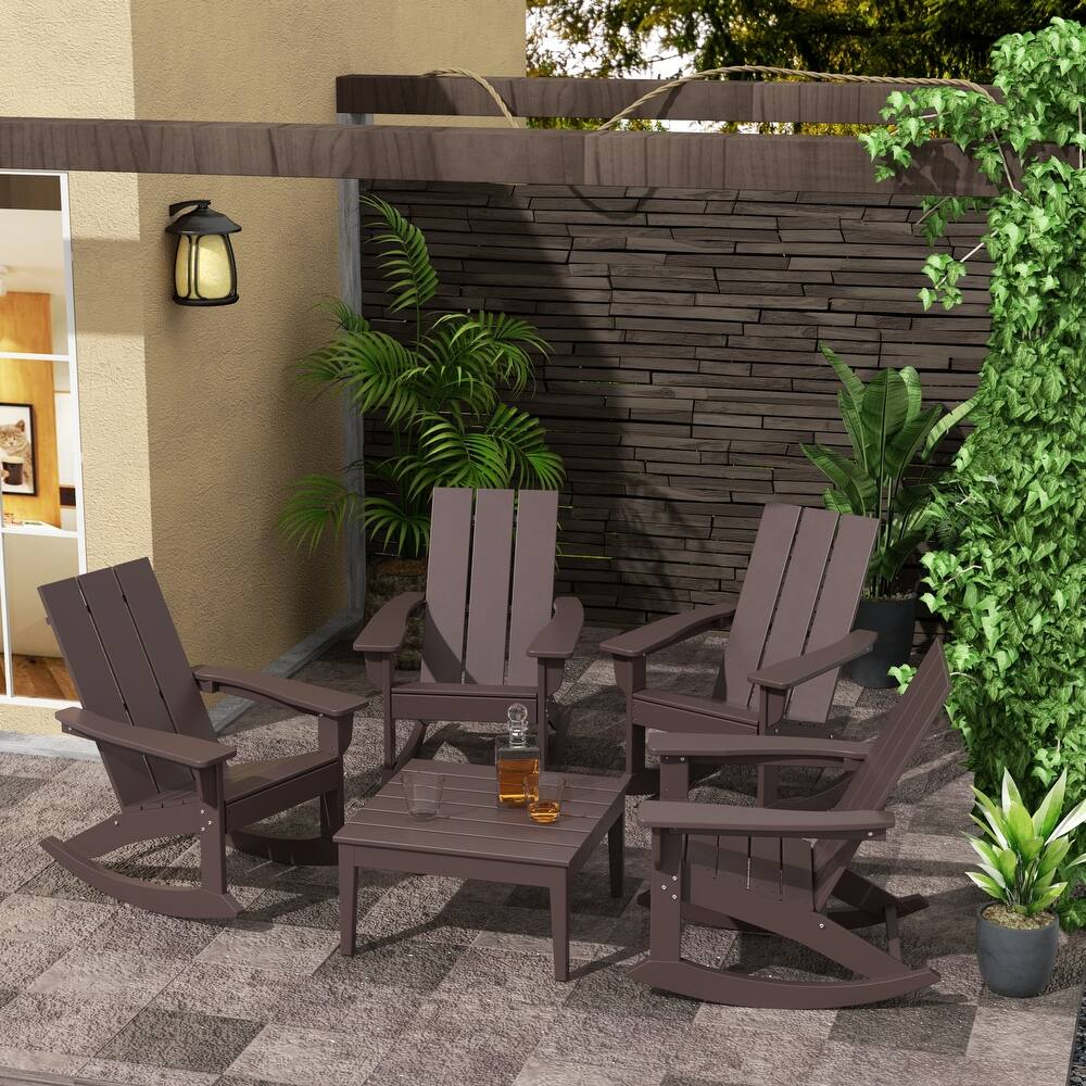 Shoreside 5-Piece Poly All Weather Rocking Chair Conversation Set