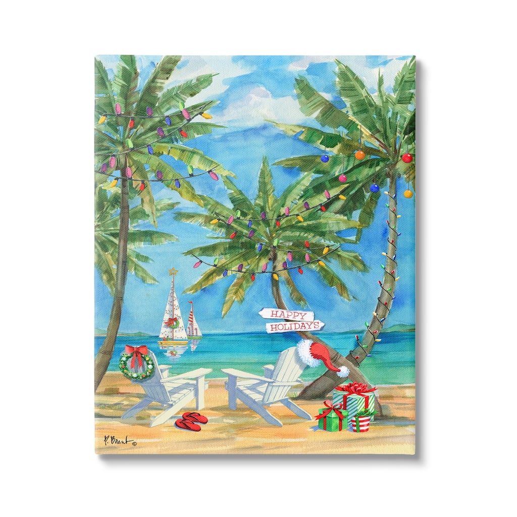 Stupell Holiday Palms Warm Island Winter Stretched Canvas Wall Art, Design by Paul Brent