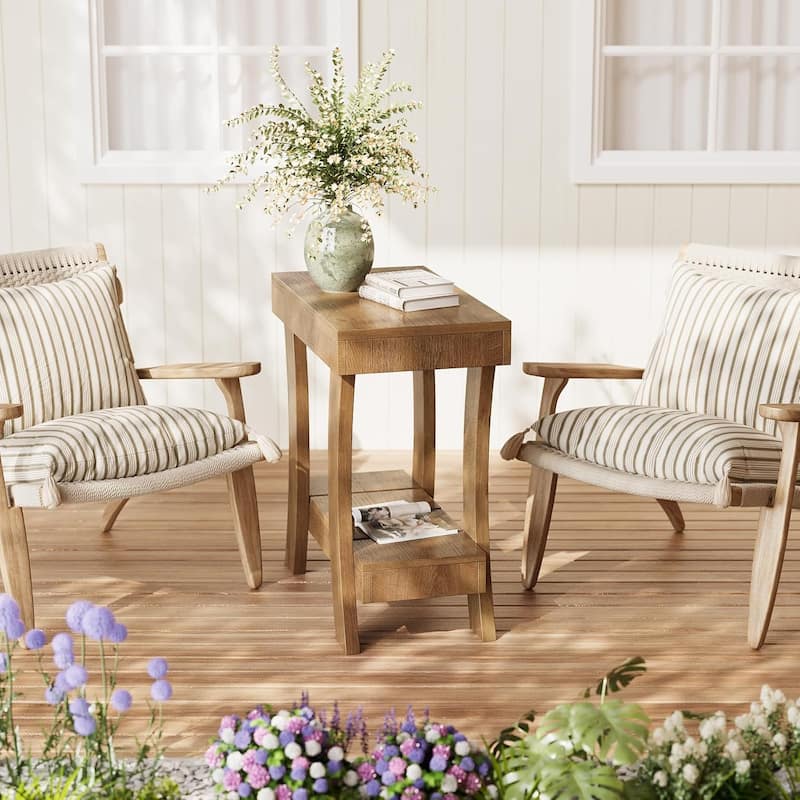 End Tables for Living Room, 2-Tier Rectangular Narrow Small Side Table with Storage Shelf - 11.81"L x 23.62"W x 23.62"H