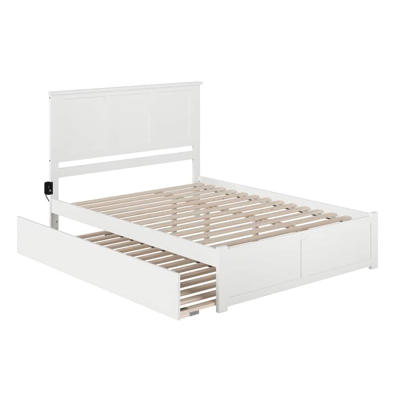 Queen Platform Bed with Footboard & Trundle - Modern Design, Espresso Finish, Space Saving