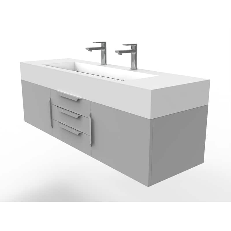 Nile 60" Wall Mounted Bathroom Vanity Set w/ White Top