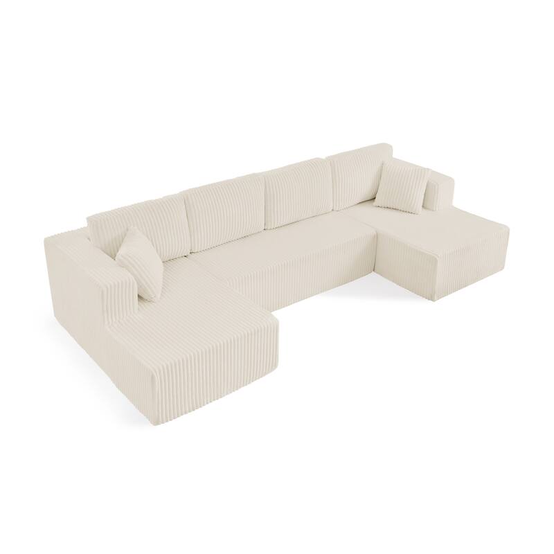 U Shape Modular Sectional Sofa with Dual Chaise Lounges, Corduroy Upholstered Sleeper Sofa, Comfy Compressed Sectional Sofa