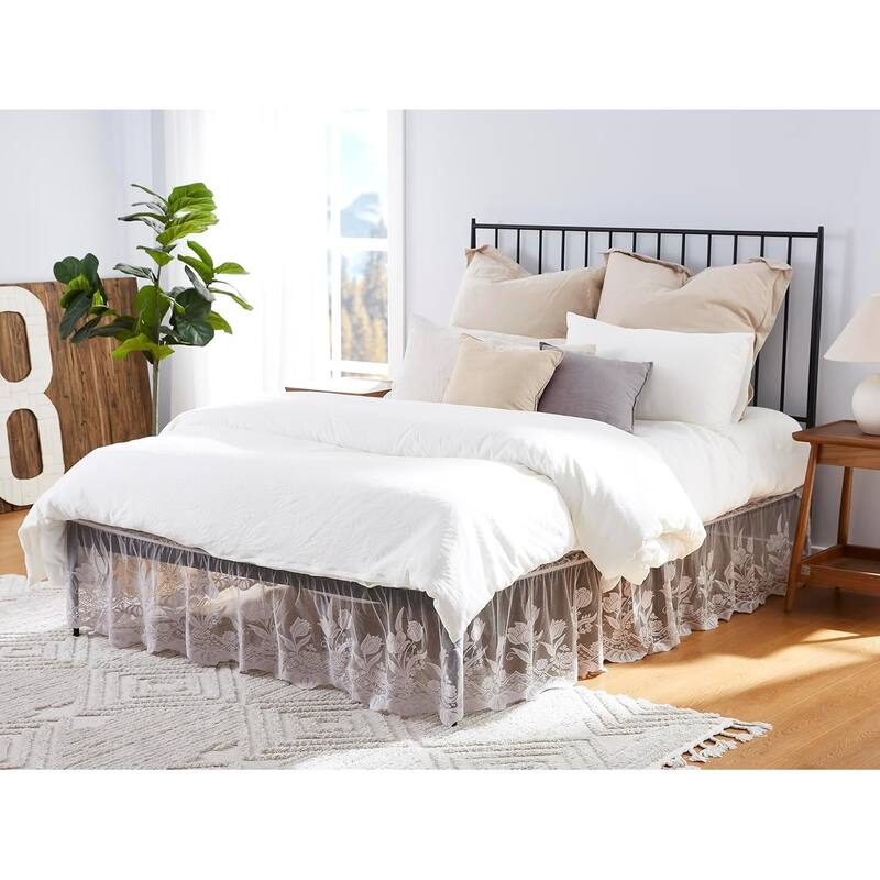 WARM HOME DESIGNS Farmhouse Bed Skirt for Bed. - Silver - Queen