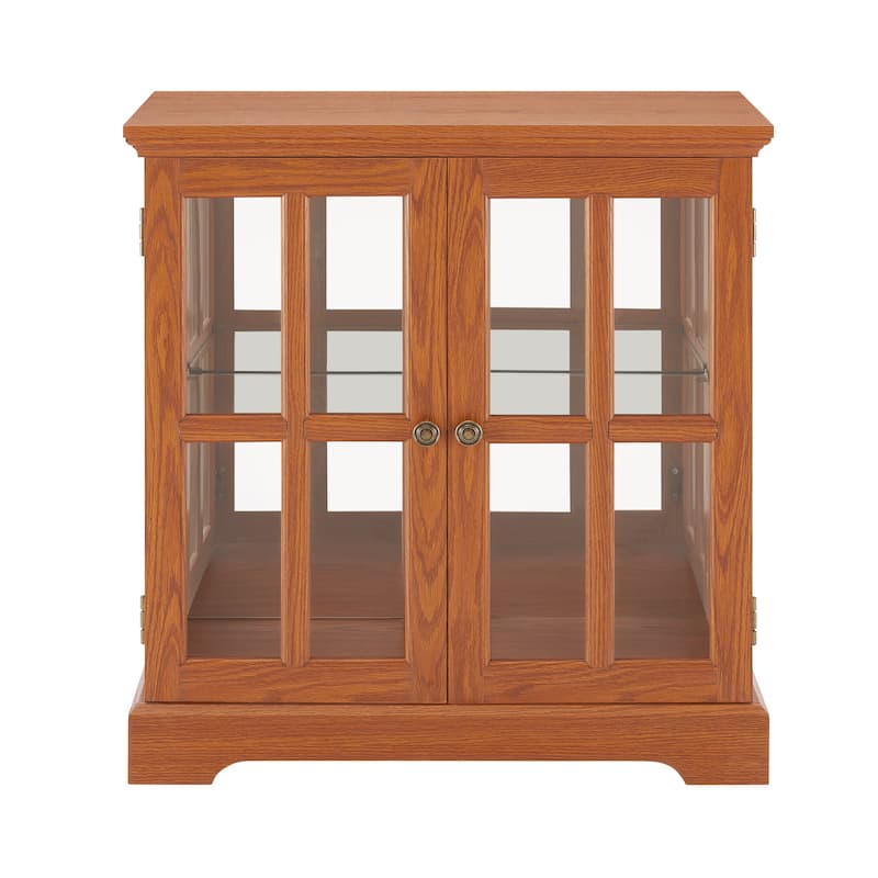 LED Curio Display Cabinet, Showcase with Adjustable Shelves & Lattice Doors, Multi-functional Glass Storage Cabinet