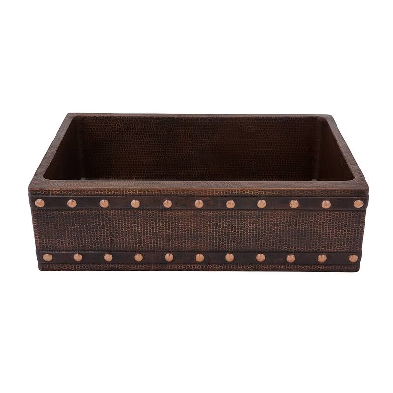 33-in Hammered Copper Apron Front Single Basin Kitchen Sink w/ Barrel Strap Design (KASDB33229BS)