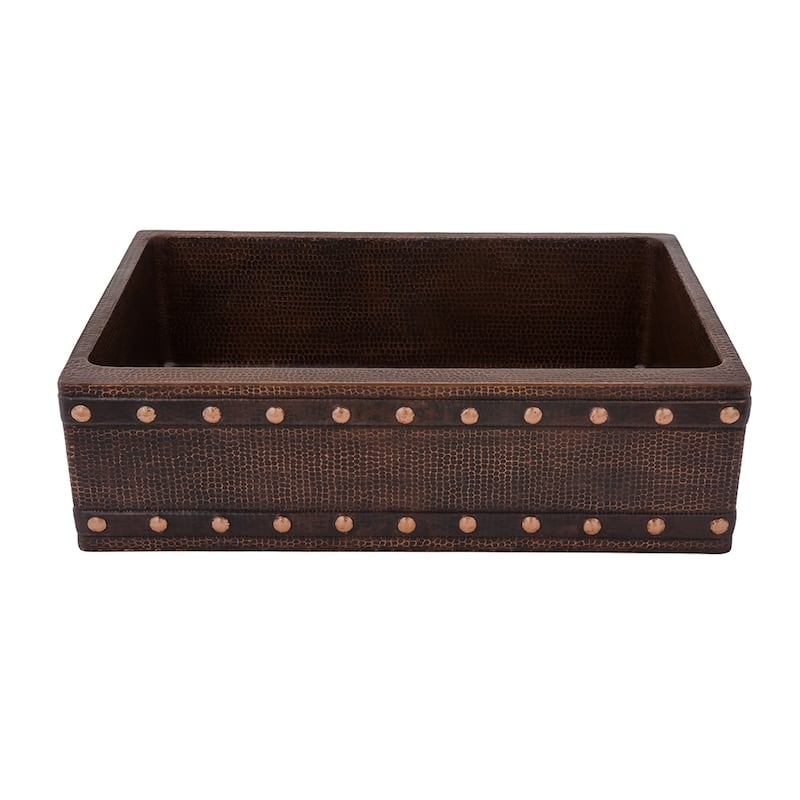 33-in Hammered Copper Kitchen Apron Single Basin Sink w/ Barrel Strap Design with Accessories (KSP3_KASDB33229BS)