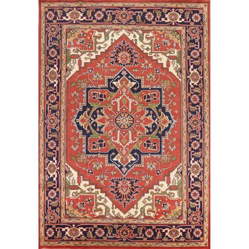 Hand Knotted Oriental 100% Wool Carpet Traditional Medallion Oranges & Rust Heriz (serapi) Area Rug - 12' 0'' X 9' 0''