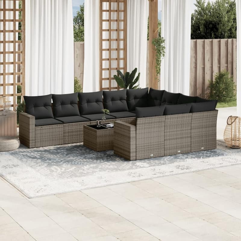 vidaXL Garden Sofa Set Grey PE rattan, powder-coated steel, tempered glass - 21.7 x 21.7 x 14.6