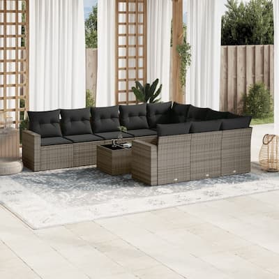 vidaXL Garden Sofa Set Grey PE rattan, powder-coated steel, tempered glass - 21.7 x 21.7 x 14.6