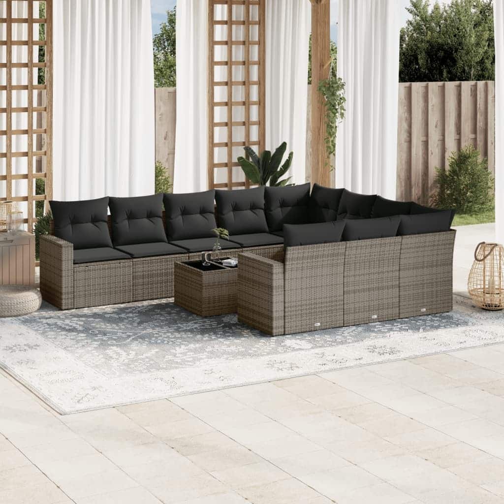 vidaXL Garden Sofa Set Grey PE rattan, powder-coated steel, tempered glass - 21.7 x 21.7 x 14.6
