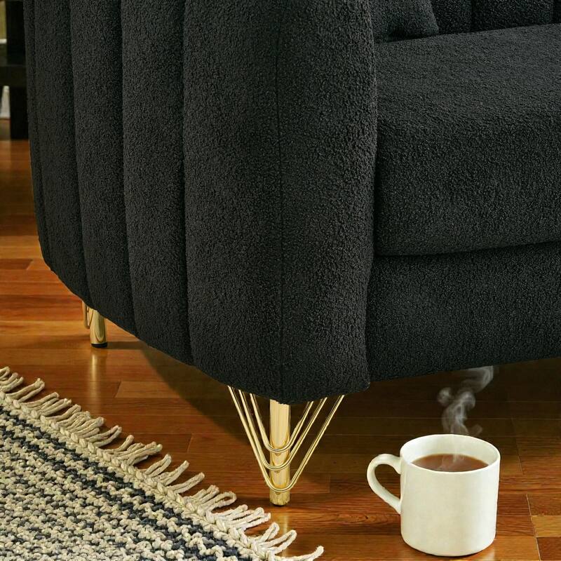 63" Chenille Loveseat Sofa, Modern Tufted 2-Seater Couch with Gold Metal Legs, Deep Plush Living Room Sofa for Apartments