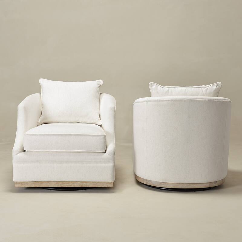 KINWELL 31" Wide Linen Fabric Upholstered Swivel Barrel Accent Chair