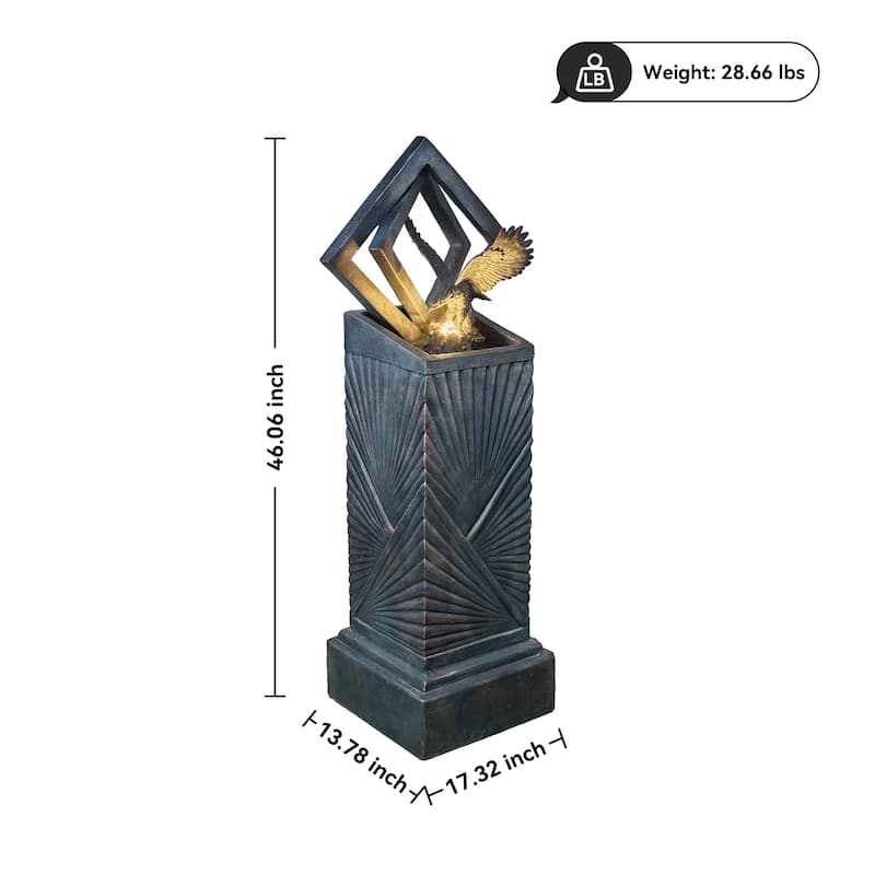 Vbal 46″ Modern Outdoor Polyresin Column Fountain with Eagle and LED Lights