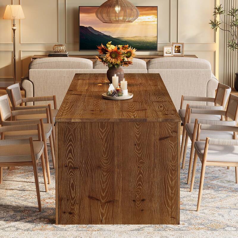 79 Inch Solid Wood Dining Table for 6-10, Farmhouse Rectangular Kitchen Dining Room Furniture - 78.74" L x 27.56" W x 29.52" H