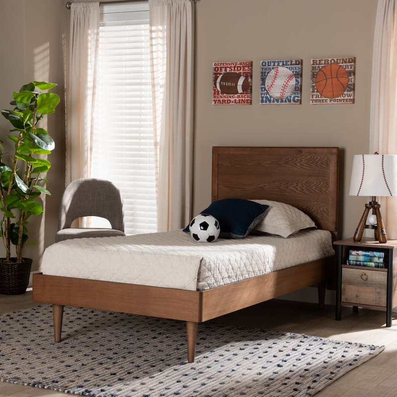 Hiro Mid-Century Modern Walnut Finished Wood Twin Size Platform Bed