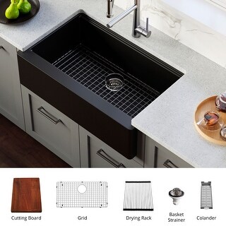 Karran 34" Undermount Large Single Bowl Quartz Farmhouse Workstation Kitchen Sink