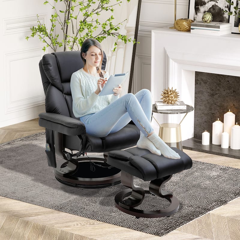 Massage recliner with footstool - Brown
