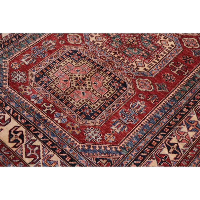Rustic Super Kazak Zara Red/Beige Hand Knotted Wool Rug - 4'9'' x 6'5''
