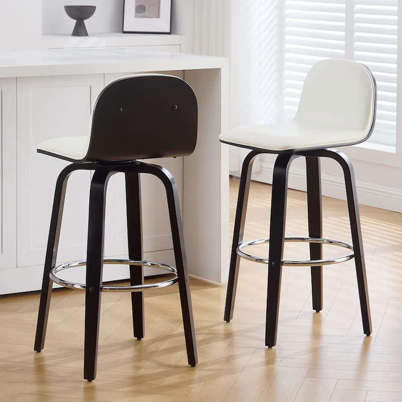 Faux Leather Upholstered Swivel Counter/ Bar Stools with Wood Frame