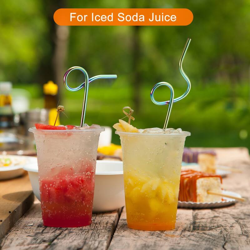 4Pcs 9.1" Curly Shape Stainless Steel Straws Reusable Metal Straw