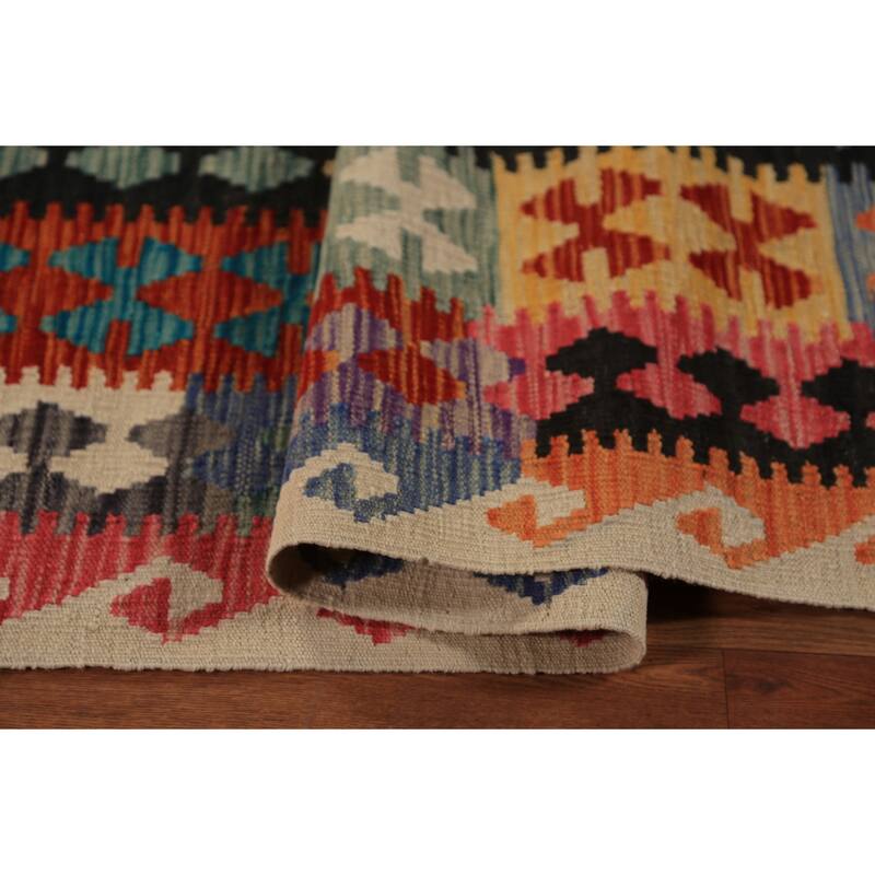 All-Over Kilim Oriental Area Rug Flatweave Orange Wool Carpet - 8'3"x 11'8"