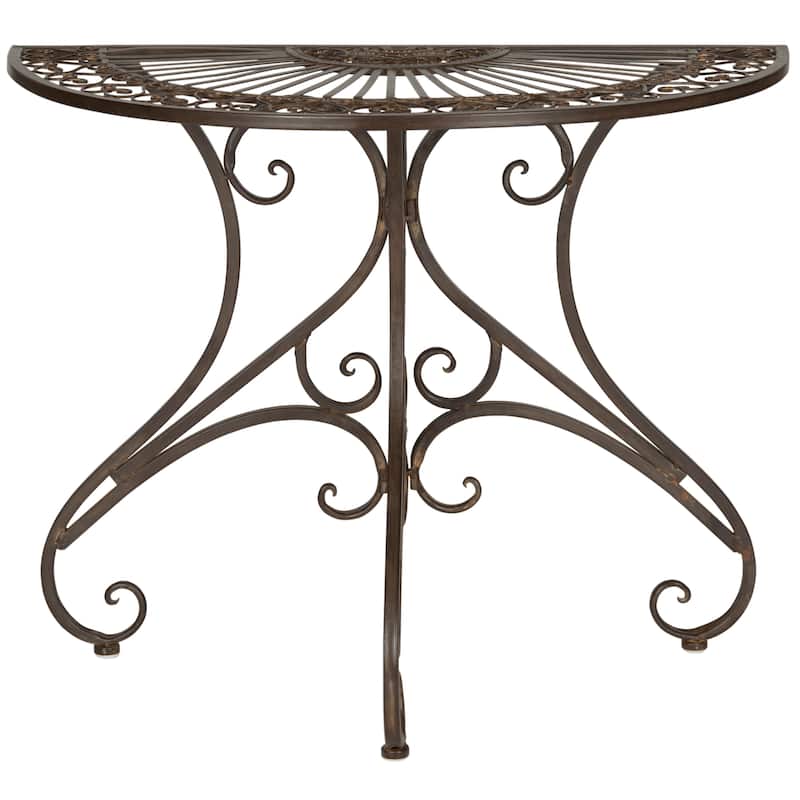 SAFAVIEH Outdoor Tatyanna Annalise Iron Accent Table - 36"W x 19"D x 29"H - Rustic Brown