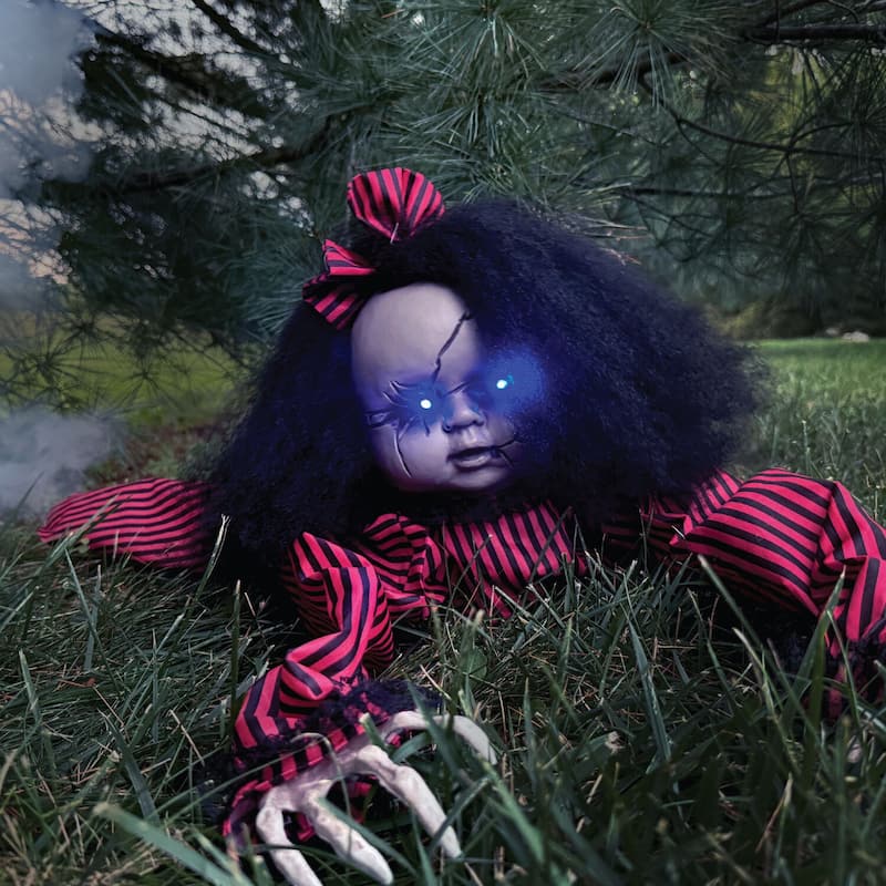 Haunted Hill Farm 44 In. Animatronic Crawling Baby Doll with Light-up Blue Eyes