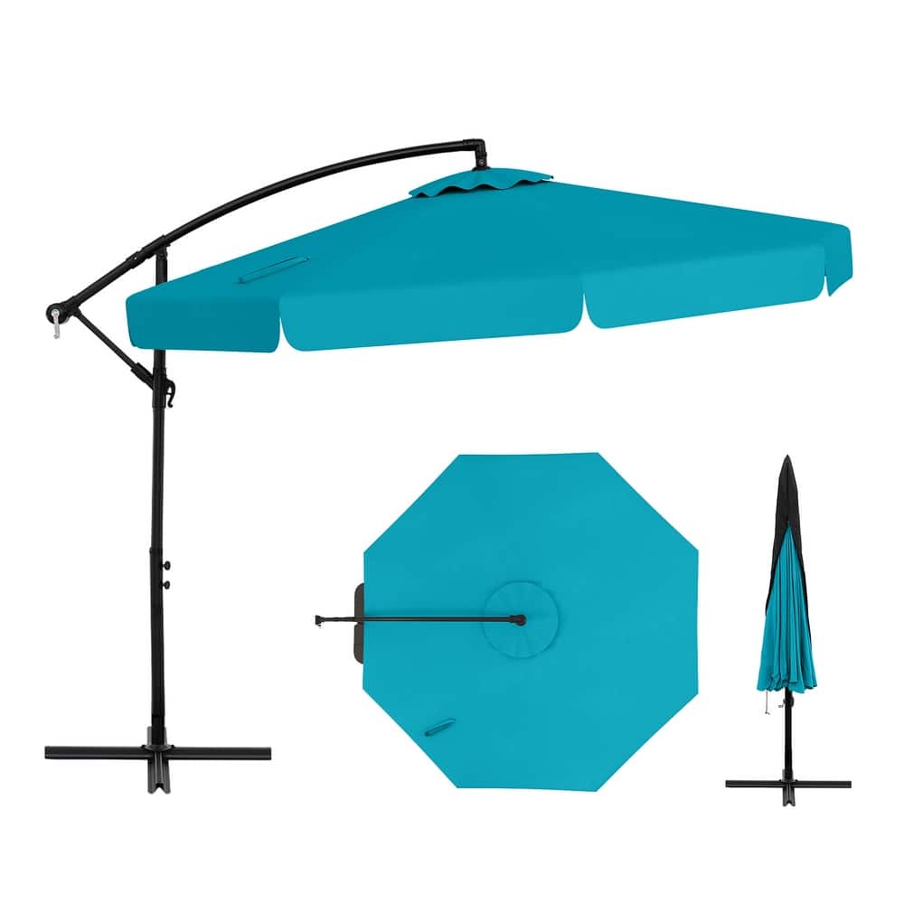 Gymax 10FT Offset Hanging Umbrella Patio Cantilever Umbrella w/ Easy