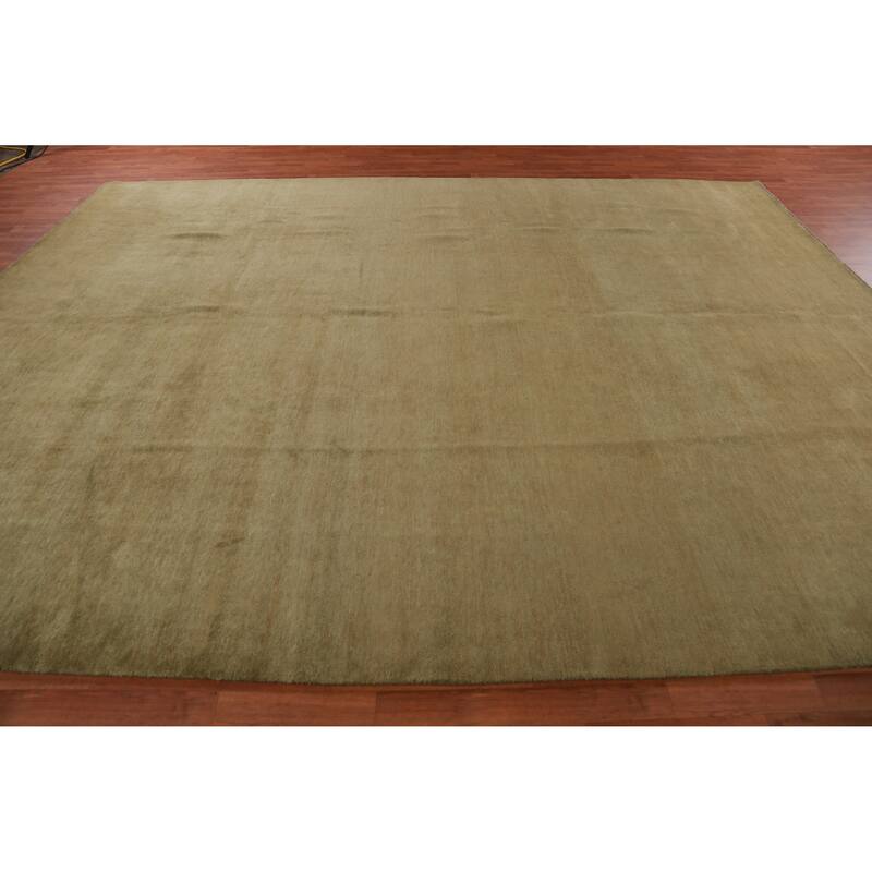 Hand Knotted Oriental 100% Wool Carpet Modern Solid Green Gabbeh Area Rug - 13' 4'' X 10' 2''