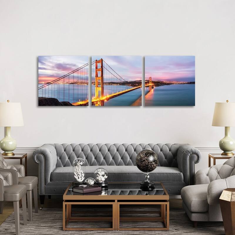 iCanvas "Golden Gate Bridge At Dawn, San Francisco" by Matteo Colombo 3-Piece Canvas Wall Art Set - 30x90x1.5