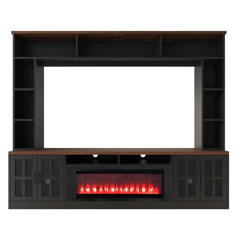 95.5" Wide Wall Unit Entertainment Center with Electric Fireplace and Bookshelves for TVs up to 80"