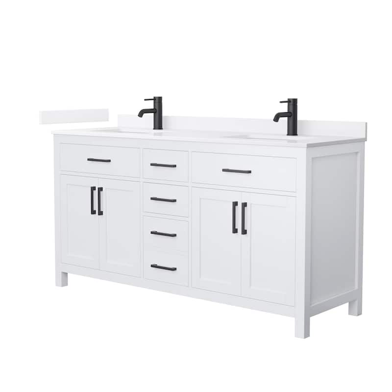 Wyndham Collection WCG2424-66D-QTZ-UNSMXX Beckett 66" Free Standing - White / White Quartz Top / Matte Black Hardware