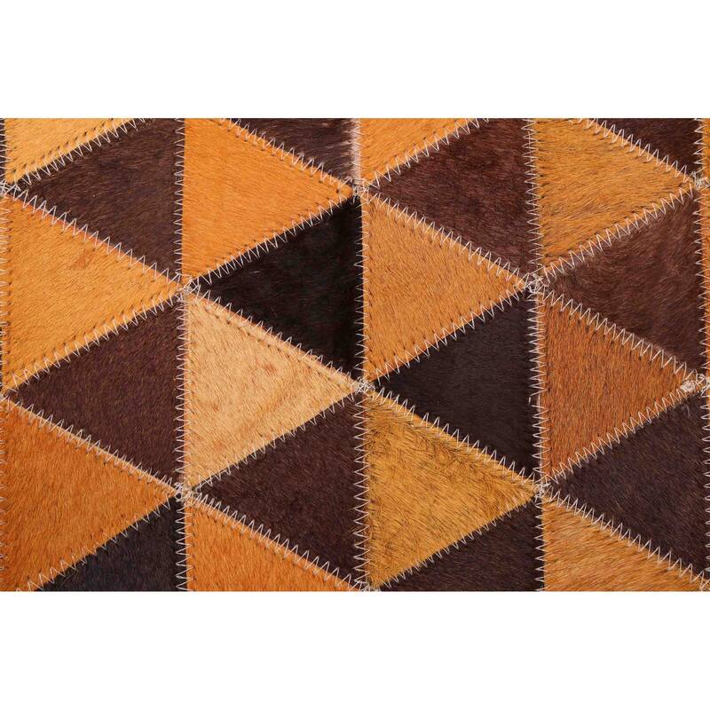 ECARPETGALLERY Handmade Cowhide Patchwork Orange Leather Rug - 4'0 x 6'0