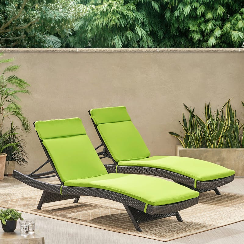 Salem Outdoor Wicker Lounge with Water Resistant Cushion (Set of 2) by Christopher Knight Home - Multibrown + Bright Green