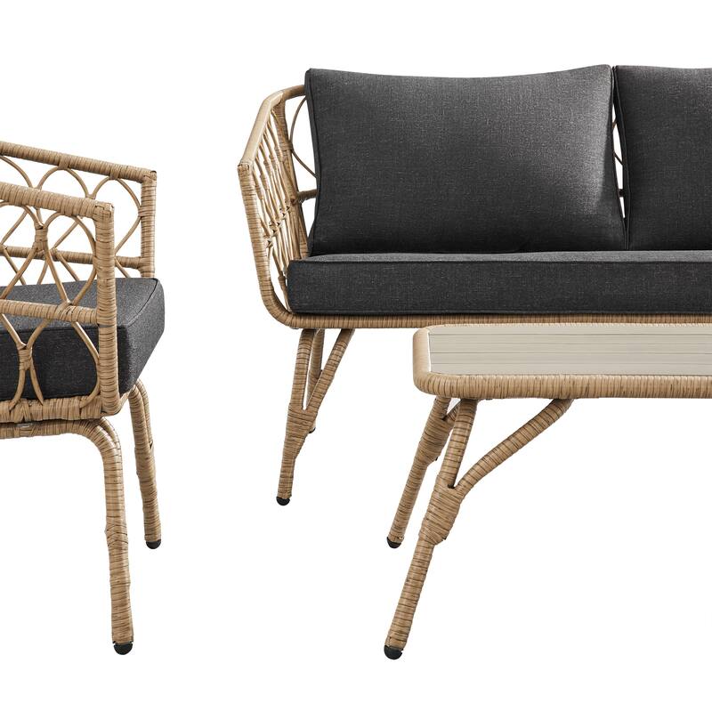 Corvus Gandia 4-piece Outdoor Resin Wicker Patio Conversation Set with Cushions