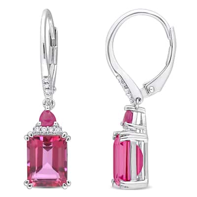 Miadora 6 1/3ct TGW Pink Topaz Ruby and 1/10ct TDW Diamond Earrings Sterling Silver