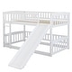 preview thumbnail 7 of 10, Twin Over Twin Low Bunk Bed with Slide, with Fence and Ladder for Toddler Kids Teens