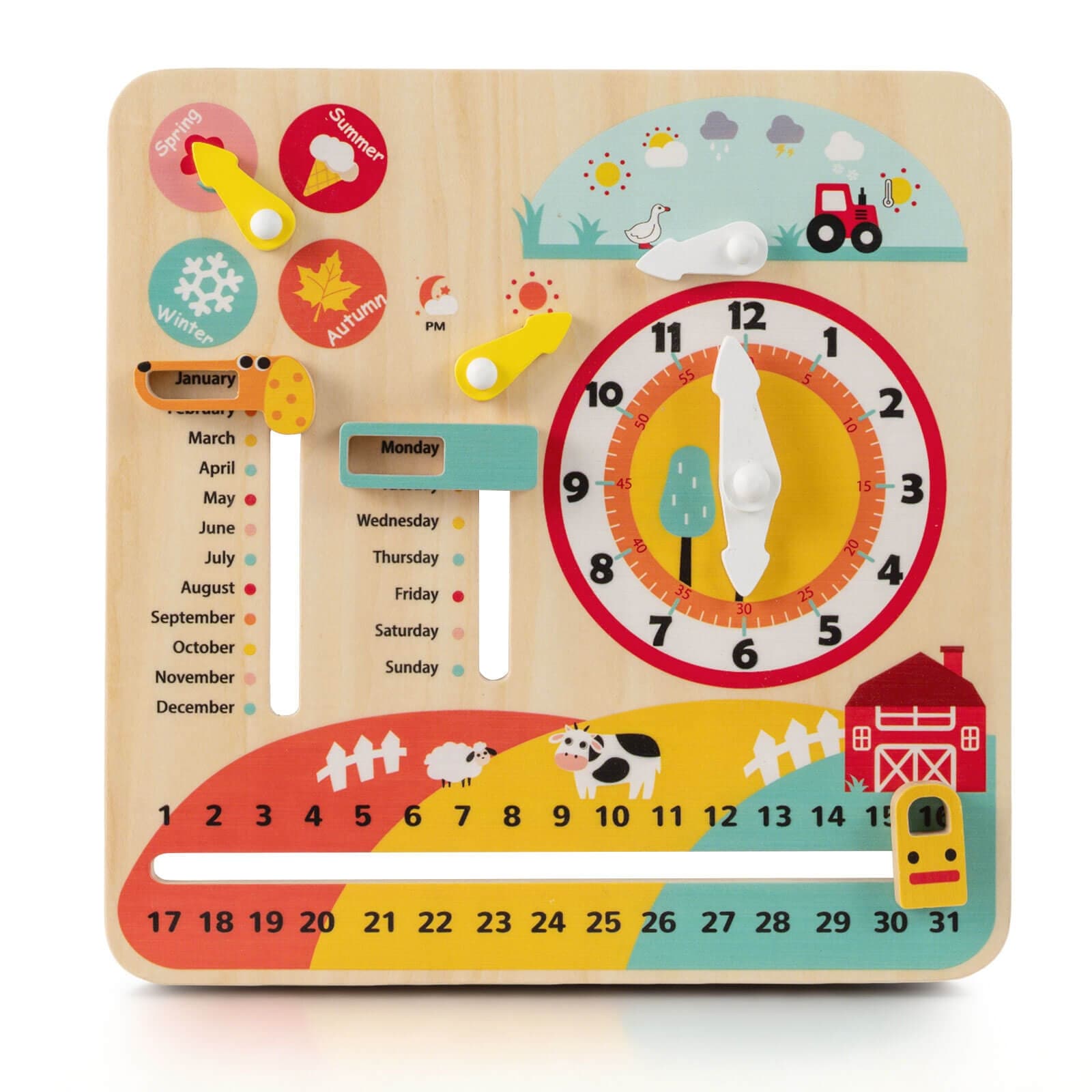 Costway Kids Montessori Educational Learning Toy with Clock, Seasons, - See Details